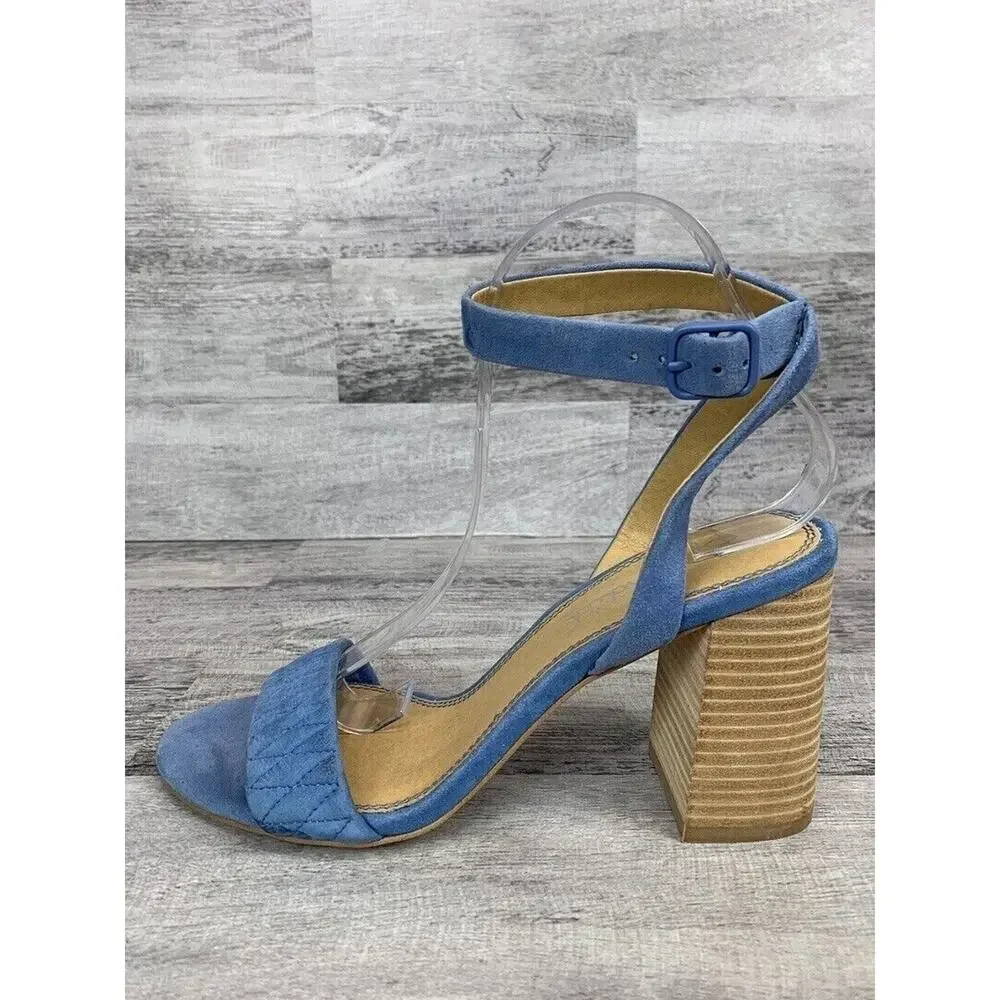 Splendid Womens Blue Suede Ankle Strap Block Heel Sandals Size 9